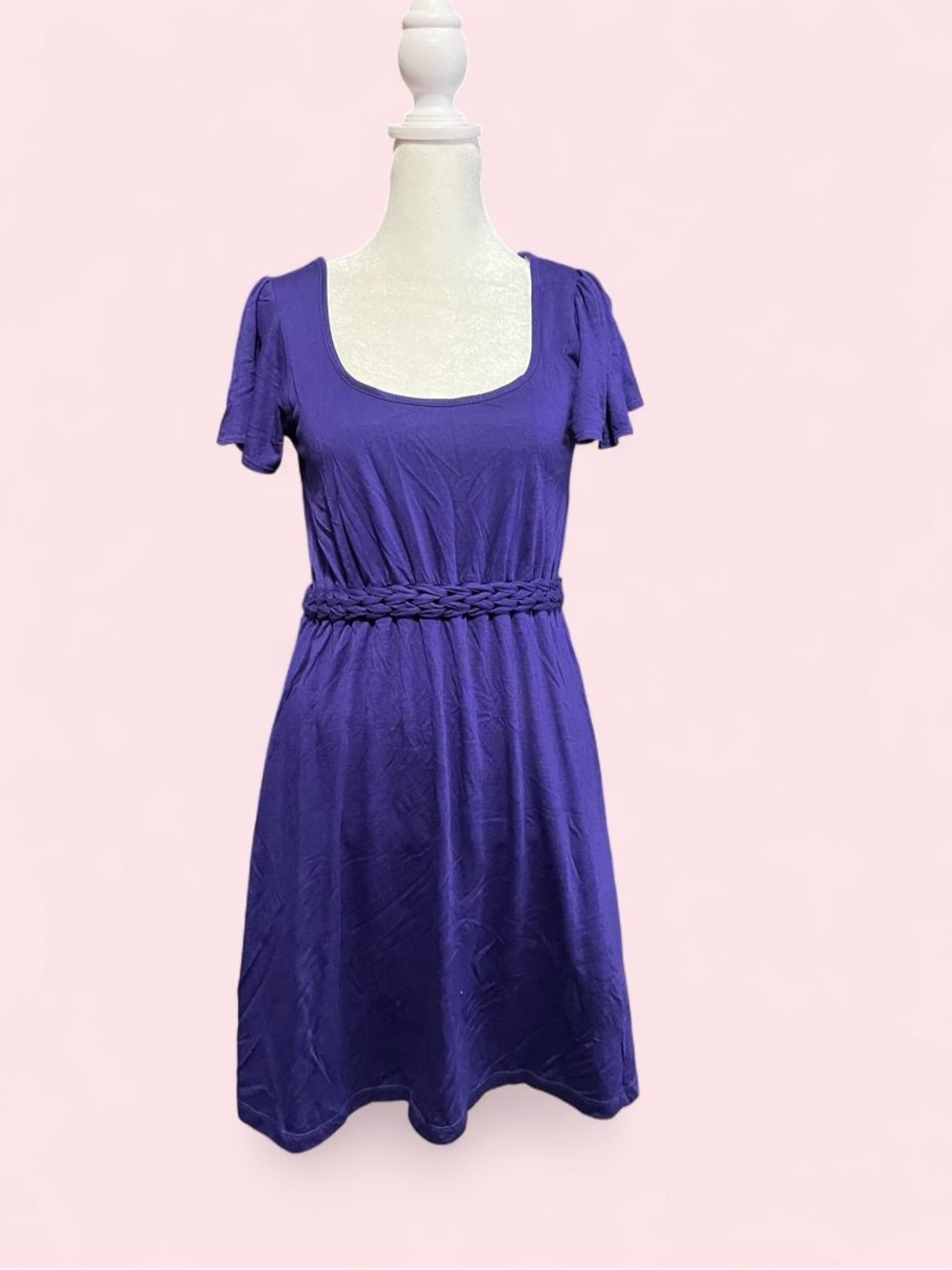 Small Purple Short Sleeve Braided Waist Dress